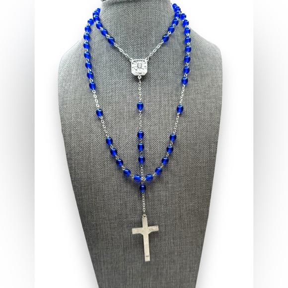 Cobalt Blue Glass Rosary - Picture 4 of 7